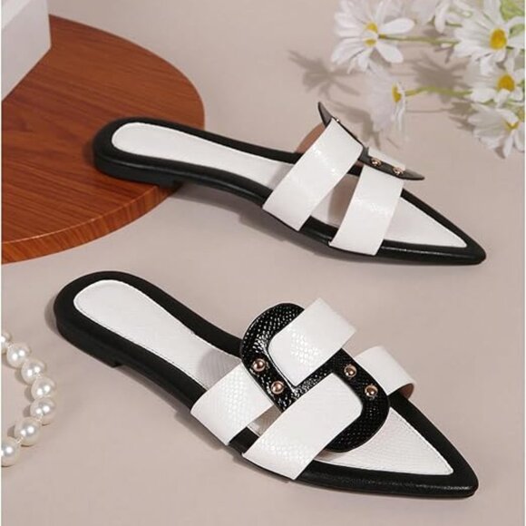 Women's Pointed Open Toe Studded Flat Sandal